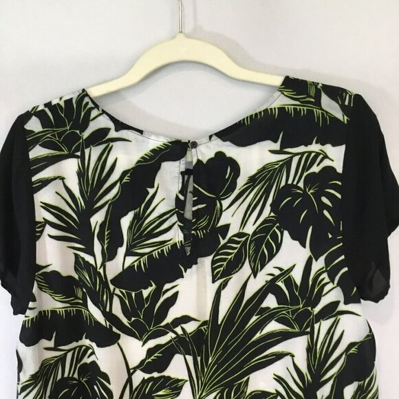 Old Navy Blouse Tropical Floral Colorblock Short Sleeve Pullover Size Medium - Picture 5 of 8
